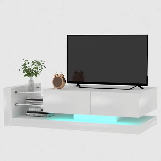 Main image of TV Console with Storage Cabinets, Full RGB Color 31 Modes Changing Lights Remote RGB LED TV Stand, Modern Entertainment Center (White for 75 inches TV)