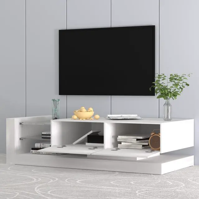 Alt view image 2 of 7 - TV Console with Storage Cabinets, Full RGB Color 31 Modes Changing Lights Remote RGB LED TV Stand, Modern Entertainment Center (White for 75 inches TV)