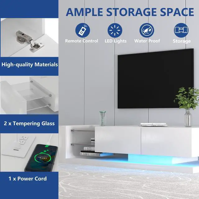 Alt view image 6 of 7 - TV Console with Storage Cabinets, Full RGB Color 31 Modes Changing Lights Remote RGB LED TV Stand, Modern Entertainment Center (White for 75 inches TV)