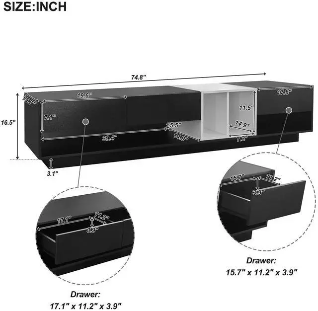 Alt view image 7 of 7 - ON-TREND Sleek and Stylish TV Stand with Perfect Storage Solution, Two-tone Media Console for TVs Up to 80'', Functional TV Cabinet with Versatile Compartment for Living Room, Black