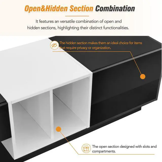 Alt view image 3 of 7 - ON-TREND Sleek and Stylish TV Stand with Perfect Storage Solution, Two-tone Media Console for TVs Up to 80'', Functional TV Cabinet with Versatile Compartment for Living Room, Black