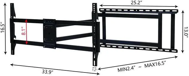 Alt view image 6 of 7 - TV Wall Mount Bracket, 40-120 Inch TV, with Rotation and Tilt Functions, Full-motion TV Wall Mount, Adjustable Dual, Distance from Wall 70-1016 mm, Maximum VESA 800*400 mm, 132lbs