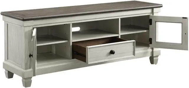 Alt view image 3 of 6 - 1pc TV Stand with Drawer Storage Cabinets Wooden Living Room Furniture, Antique White and Rosy Brown TV Console Table