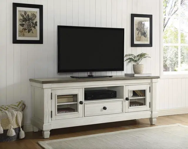 Alt view image 4 of 6 - 1pc TV Stand with Drawer Storage Cabinets Wooden Living Room Furniture, Antique White and Rosy Brown TV Console Table