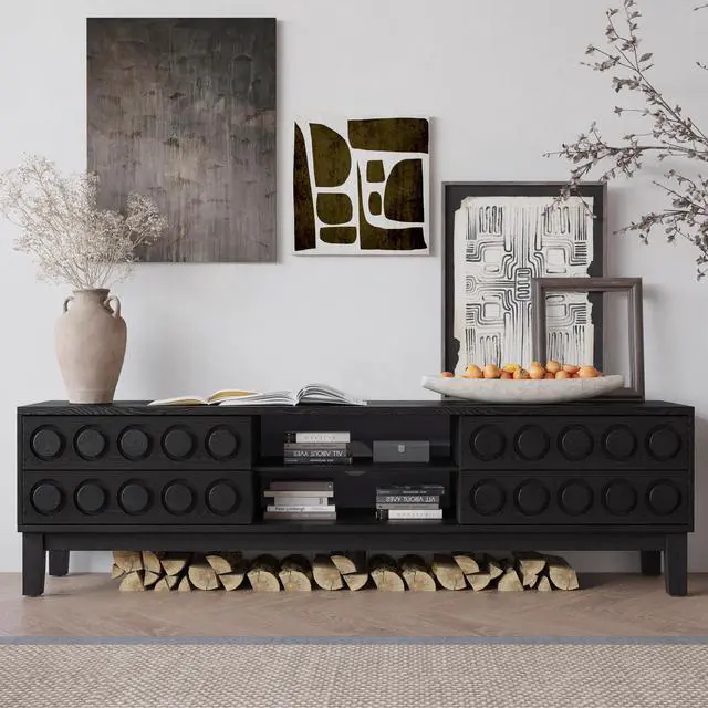 Main image of Modern Mid-Century Media Console with 4 Drawers and Cable Management, TV Console Table for TVs up to 75",Entertainment Center for Living Room and Office(Black)