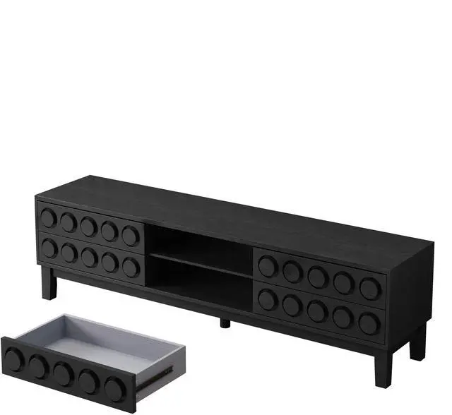Alt view image 7 of 7 - Modern Mid-Century Media Console with 4 Drawers and Cable Management, TV Console Table for TVs up to 75",Entertainment Center for Living Room and Office(Black)