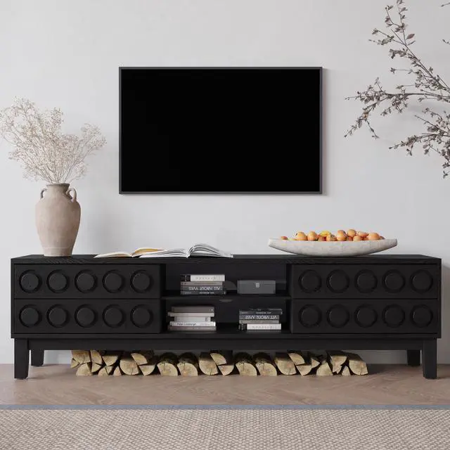 Alt view image 2 of 7 - Modern Mid-Century Media Console with 4 Drawers and Cable Management, TV Console Table for TVs up to 75",Entertainment Center for Living Room and Office(Black)