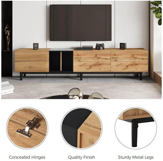 Alt view image 6 of 7 - Modern TV Stand for 80'' TV with 3 Doors, Media Console Table, Entertainment Center with Large Storage Cabinet for Living Room, Bedroom