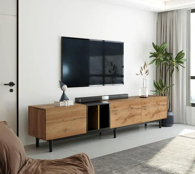 Alt view image 2 of 7 - Modern TV Stand for 80'' TV with 3 Doors, Media Console Table, Entertainment Center with Large Storage Cabinet for Living Room, Bedroom