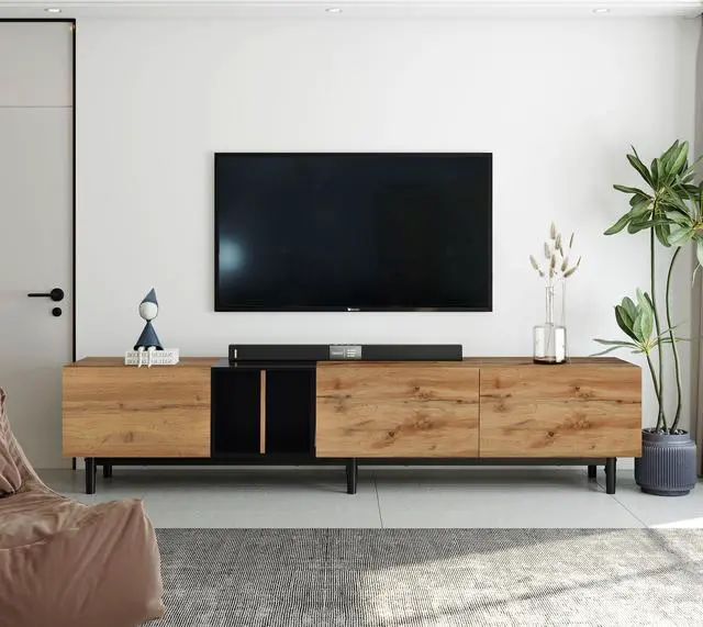 Alt view image 4 of 7 - Modern TV Stand for 80'' TV with 3 Doors, Media Console Table, Entertainment Center with Large Storage Cabinet for Living Room, Bedroom
