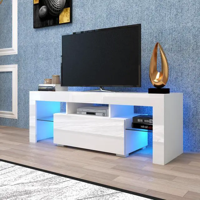 Alt view image 3 of 7 - Entertainment TV Stand, Large TV Stand TV Base Stand with LED Light TV Cabinet.