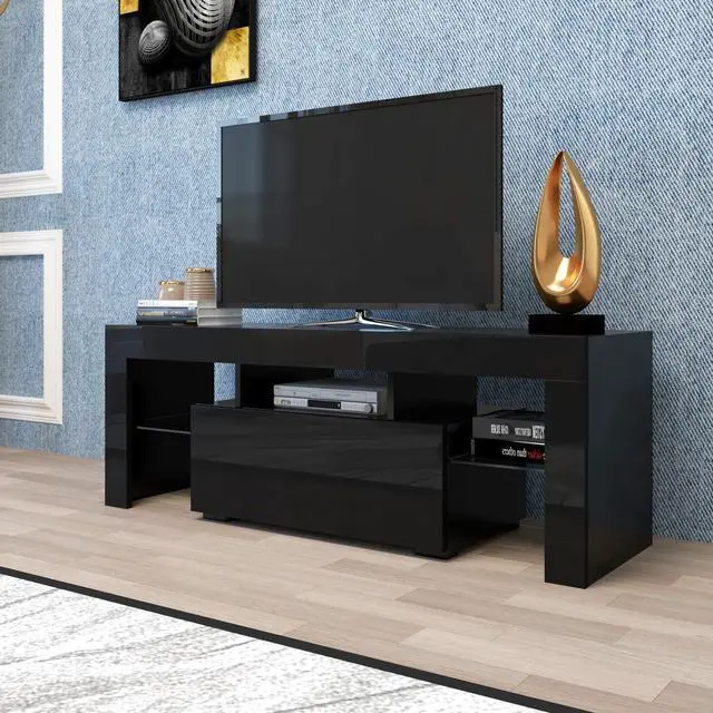 Alt view image 6 of 7 - Black TV Stand with LED RGB Lights,Flat Screen TV Cabinet, Gaming Consoles - in Lounge Room, Living Room and Bedroom(Black)