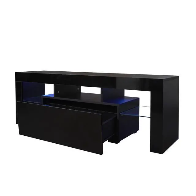 Alt view image 5 of 7 - Black TV Stand with LED RGB Lights,Flat Screen TV Cabinet, Gaming Consoles - in Lounge Room, Living Room and Bedroom(Black)