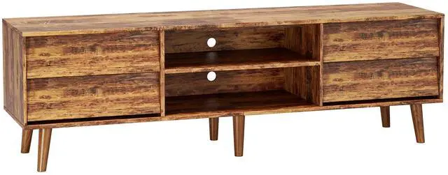 Alt view image 6 of 7 - 63 Inch TV Stand Features Vintage-style and Bevel Design, TV Stand with Drawers, Entertainment Center for Living Room Bedroom, TV Media Console