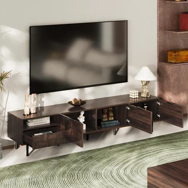 Alt view image 2 of 7 - 78 " Mid Century Modern TV Stand for 65+ Inch TVs, TV Console with Storage Cabinets for Living Room, Entertainment Center Storage