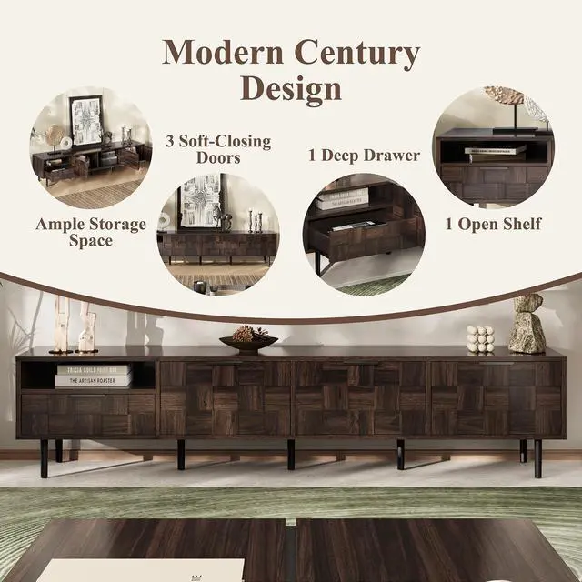 Alt view image 5 of 7 - 78 " Mid Century Modern TV Stand for 65+ Inch TVs, TV Console with Storage Cabinets for Living Room, Entertainment Center Storage