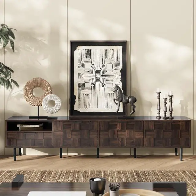 Alt view image 3 of 7 - 78 " Mid Century Modern TV Stand for 65+ Inch TVs, TV Console with Storage Cabinets for Living Room, Entertainment Center Storage