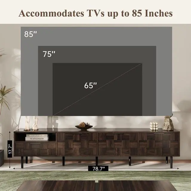 Alt view image 7 of 7 - 78 " Mid Century Modern TV Stand for 65+ Inch TVs, TV Console with Storage Cabinets for Living Room, Entertainment Center Storage