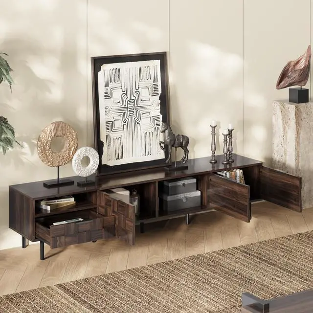 Alt view image 4 of 7 - 78 " Mid Century Modern TV Stand for 65+ Inch TVs, TV Console with Storage Cabinets for Living Room, Entertainment Center Storage