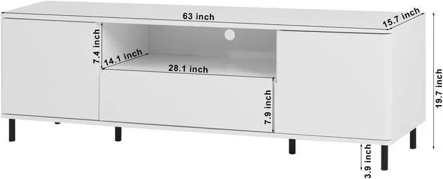 Alt view image 4 of 7 - High Gloss Panel Modern TV Console, TV Stand, Entertainment Center with Storage Shelves,TV Cabinet for Living Room, Bedroom, Cloud White 63x15.74x19.68 inch