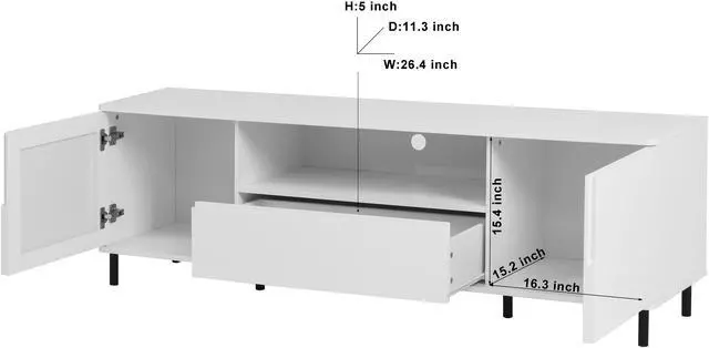 Alt view image 5 of 7 - High Gloss Panel Modern TV Console, TV Stand, Entertainment Center with Storage Shelves,TV Cabinet for Living Room, Bedroom, Cloud White 63x15.74x19.68 inch