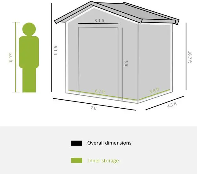 Alt view image 3 of 7 - 7' x 4' Outdoor Storage Shed, Garden Tool House w/ Foundation Kit Vents