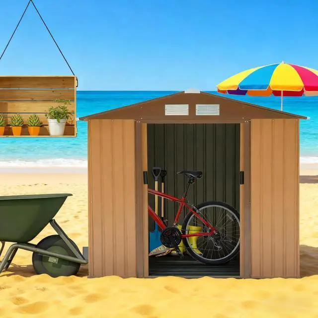 Alt view image 7 of 7 - 7' x 4' Outdoor Storage Shed, Garden Tool House w/ Foundation Kit Vents