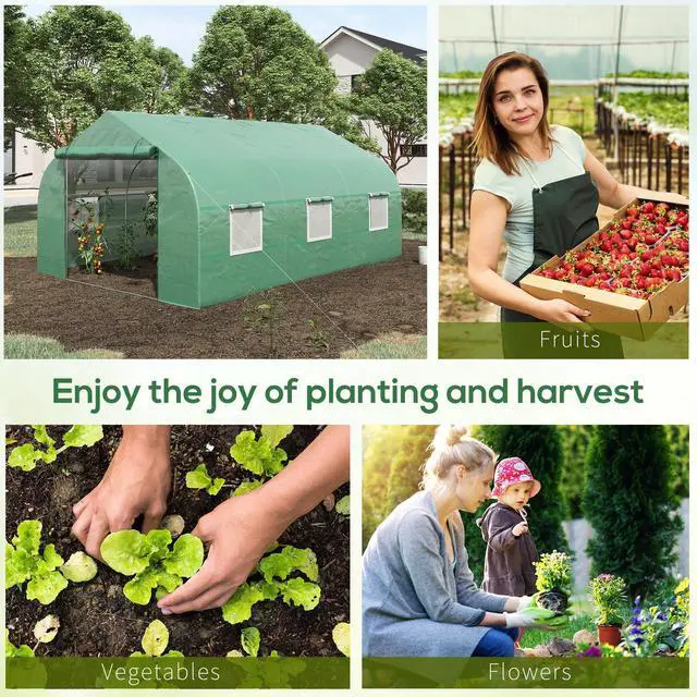 Alt view image 2 of 7 - Outsunny 11.5' x 10' x 7' Walk-in Greenhouse, Tunnel Green House with Zippered Mesh Door and 6 Mesh Windows, Gardening Plant Hot House with Galvanized Steel Frame, Green