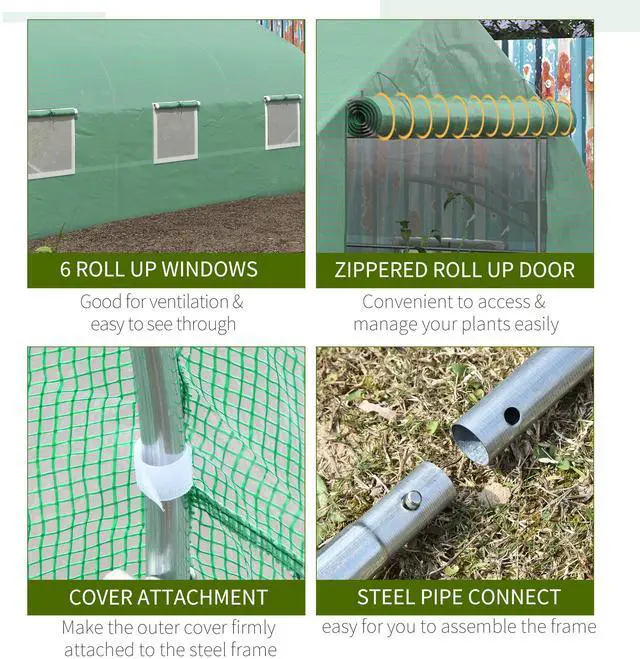 Alt view image 4 of 7 - Outsunny 11.5' x 10' x 7' Walk-in Greenhouse, Tunnel Green House with Zippered Mesh Door and 6 Mesh Windows, Gardening Plant Hot House with Galvanized Steel Frame, Green