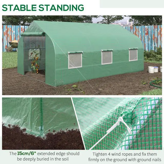 Alt view image 3 of 7 - Outsunny 11.5' x 10' x 7' Walk-in Greenhouse, Tunnel Green House with Zippered Mesh Door and 6 Mesh Windows, Gardening Plant Hot House with Galvanized Steel Frame, Green