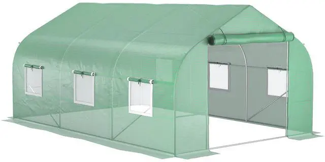 Alt view image 5 of 7 - Outsunny 11.5' x 10' x 7' Walk-in Greenhouse, Tunnel Green House with Zippered Mesh Door and 6 Mesh Windows, Gardening Plant Hot House with Galvanized Steel Frame, Green