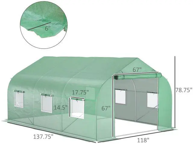Alt view image 7 of 7 - Outsunny 11.5' x 10' x 7' Walk-in Greenhouse, Tunnel Green House with Zippered Mesh Door and 6 Mesh Windows, Gardening Plant Hot House with Galvanized Steel Frame, Green