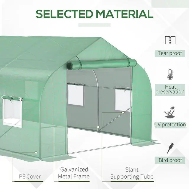 Alt view image 6 of 7 - Outsunny 11.5' x 10' x 7' Walk-in Greenhouse, Tunnel Green House with Zippered Mesh Door and 6 Mesh Windows, Gardening Plant Hot House with Galvanized Steel Frame, Green