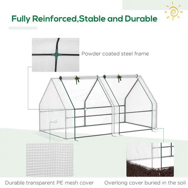Alt view image 3 of 6 - Outsunny 6' x 3' x 3' Portable Mini Greenhouse Outdoor Garden with Large Zipper Doors and Water/UV PE Cover, White