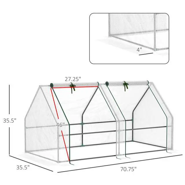 Alt view image 6 of 6 - Outsunny 6' x 3' x 3' Portable Mini Greenhouse Outdoor Garden with Large Zipper Doors and Water/UV PE Cover, White