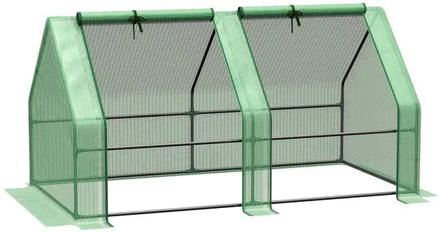 Main image of Outsunny 6' x 3' x 3' Portable Mini Greenhouse Outdoor Garden with Large Zipper Doors and Water/UV PE Cover, Green