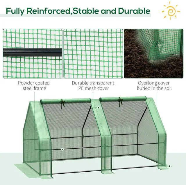 Alt view image 4 of 7 - Outsunny 6' x 3' x 3' Portable Mini Greenhouse Outdoor Garden with Large Zipper Doors and Water/UV PE Cover, Green