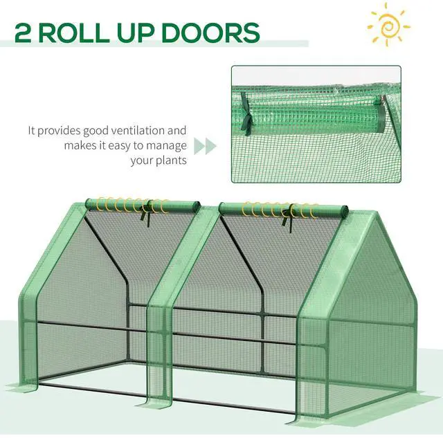 Alt view image 2 of 7 - Outsunny 6' x 3' x 3' Portable Mini Greenhouse Outdoor Garden with Large Zipper Doors and Water/UV PE Cover, Green