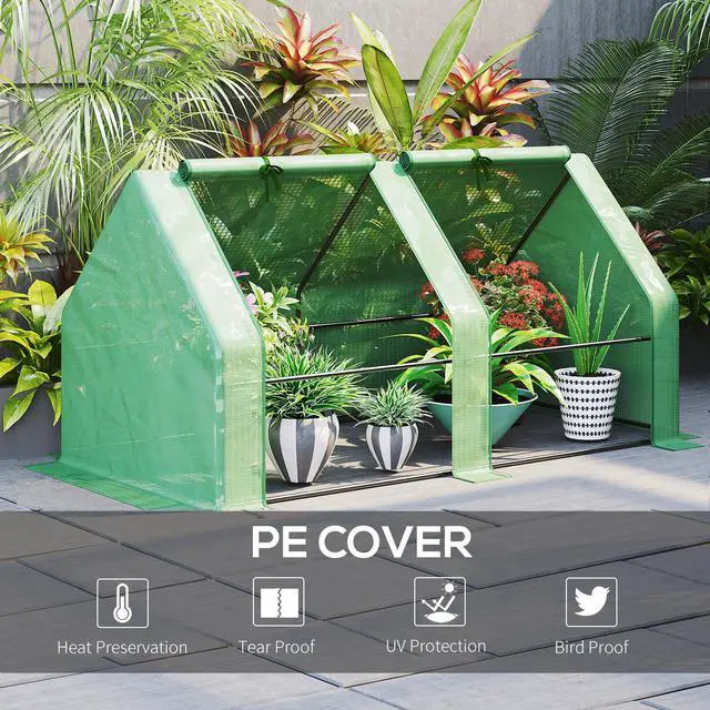 Alt view image 6 of 7 - Outsunny 6' x 3' x 3' Portable Mini Greenhouse Outdoor Garden with Large Zipper Doors and Water/UV PE Cover, Green