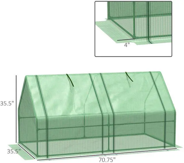 Alt view image 7 of 7 - Outsunny 6' x 3' x 3' Portable Mini Greenhouse Outdoor Garden with Large Zipper Doors and Water/UV PE Cover, Green