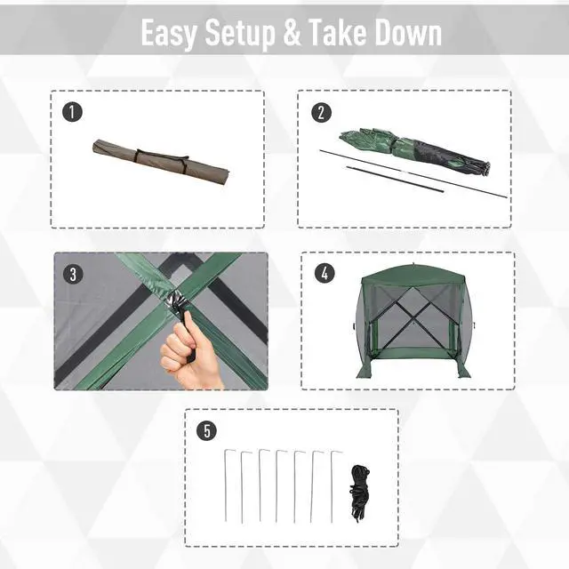 Alt view image 4 of 7 - Outsunny Pop Up Camping Canopy Gazebo Screen Shelter Tent with Single Person Easy Set-Up, Ventilating Mesh, Portable Carry Bag for Outdoor Camping Party Event, 7x7FT, Green