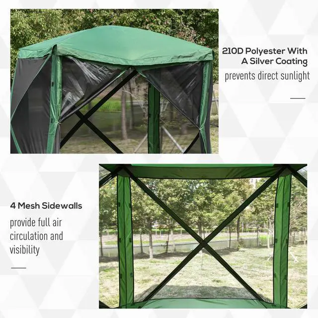 Alt view image 6 of 7 - Outsunny Pop Up Camping Canopy Gazebo Screen Shelter Tent with Single Person Easy Set-Up, Ventilating Mesh, Portable Carry Bag for Outdoor Camping Party Event, 7x7FT, Green