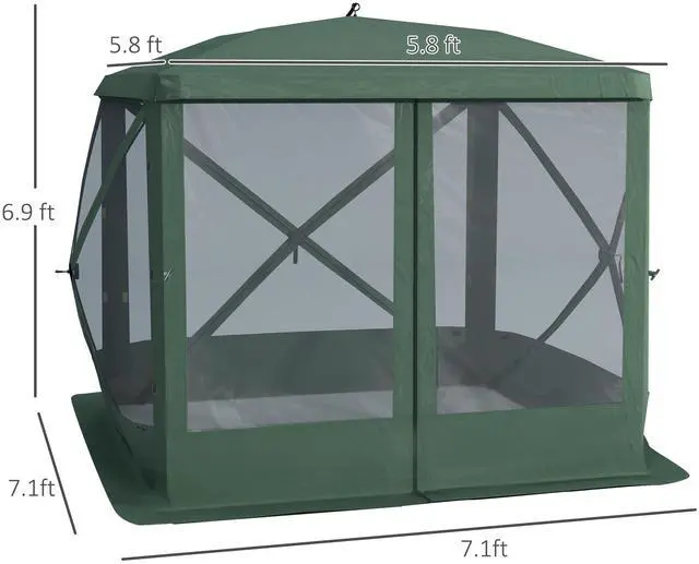 Alt view image 7 of 7 - Outsunny Pop Up Camping Canopy Gazebo Screen Shelter Tent with Single Person Easy Set-Up, Ventilating Mesh, Portable Carry Bag for Outdoor Camping Party Event, 7x7FT, Green