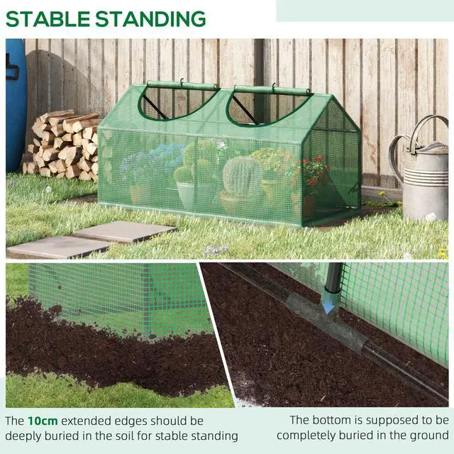 Alt view image 4 of 7 - Outsunny 4' x 2' x 2' Portable Mini Greenhouse, Small Green House with PE Cover, Roll-up Zippered Windows for Indoor, Outdoor Garden, Green