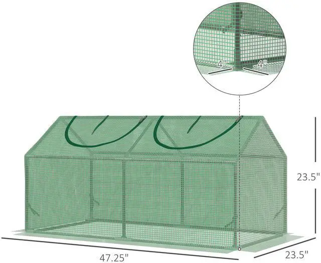 Alt view image 7 of 7 - Outsunny 4' x 2' x 2' Portable Mini Greenhouse, Small Green House with PE Cover, Roll-up Zippered Windows for Indoor, Outdoor Garden, Green