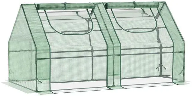 Main image of Outsunny 6' x 3' x 3' Portable Greenhouse, Garden Green House with 2 PE/Plastic Covers, Steel Frame and 2 Roll Up Windows, Green