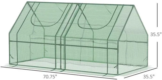 Alt view image 7 of 7 - Outsunny 6' x 3' x 3' Portable Greenhouse, Garden Green House with 2 PE/Plastic Covers, Steel Frame and 2 Roll Up Windows, Green