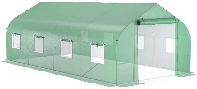 Main image of Outsunny 20' x 10' x 7' Walk-in Tunnel Greenhouse with Zippered Mesh Door and 8 Mesh Windows, Gardening Plant Hot House with Galvanized Steel Hoops, Green