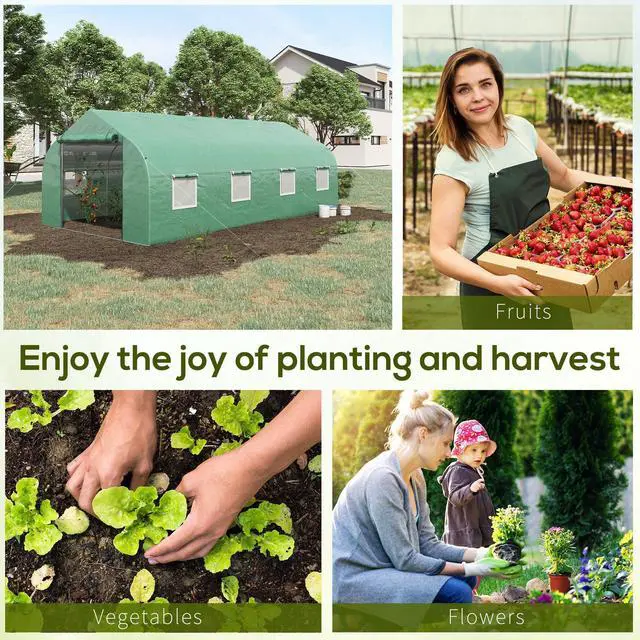 Alt view image 2 of 7 - Outsunny 20' x 10' x 7' Walk-in Tunnel Greenhouse with Zippered Mesh Door and 8 Mesh Windows, Gardening Plant Hot House with Galvanized Steel Hoops, Green