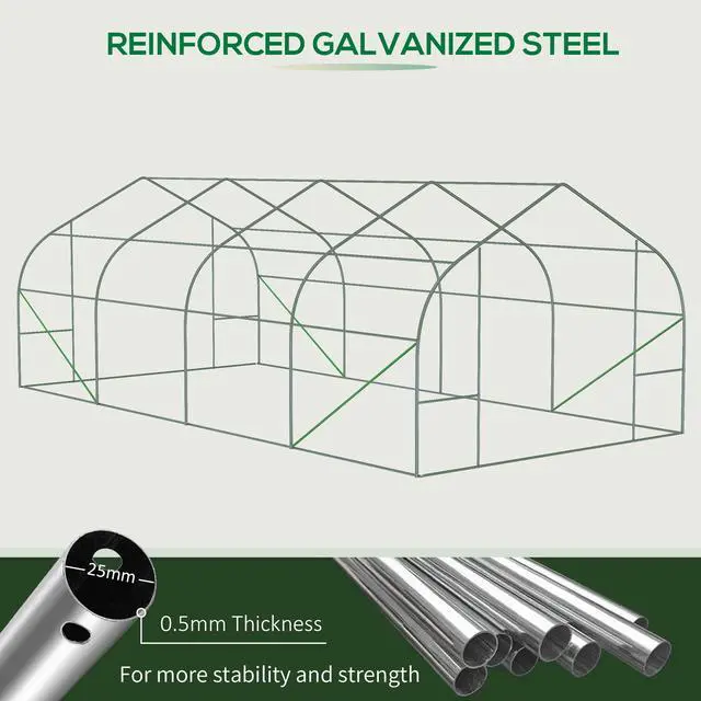 Alt view image 3 of 7 - Outsunny 20' x 10' x 7' Walk-in Tunnel Greenhouse with Zippered Mesh Door and 8 Mesh Windows, Gardening Plant Hot House with Galvanized Steel Hoops, Green